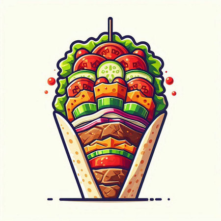Burger with meat and vegetables. Fast food. Vector illustration.のイラスト素材