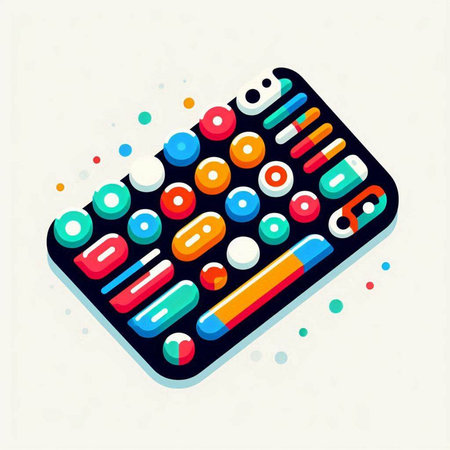 Colored pills on a white background. Vector illustration. Flat design.のイラスト素材