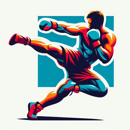 Boxer. Boxer kicks the ball. Vector illustration in retro styleのイラスト素材