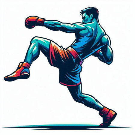 Boxer in action. Vector illustration of a boxer ready to fight.のイラスト素材
