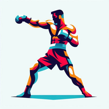 Boxer in motion. Vector illustration. Colorful silhouette of a boxer.のイラスト素材
