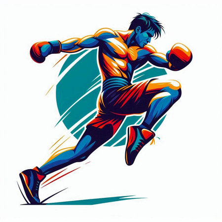 Illustration of a boxer in action, isolated on white background.のイラスト素材
