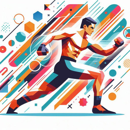 Running man. Sport vector illustration. Abstract background with dynamic shapes.のイラスト素材