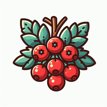 Hand drawn vector illustration of a rowan berry with leaves.のイラスト素材