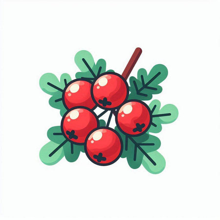 Red rowan berry with green leaves on white background. Vector illustration.のイラスト素材