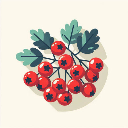 Mountain ash branch with berries. Vector illustration in flat style.のイラスト素材
