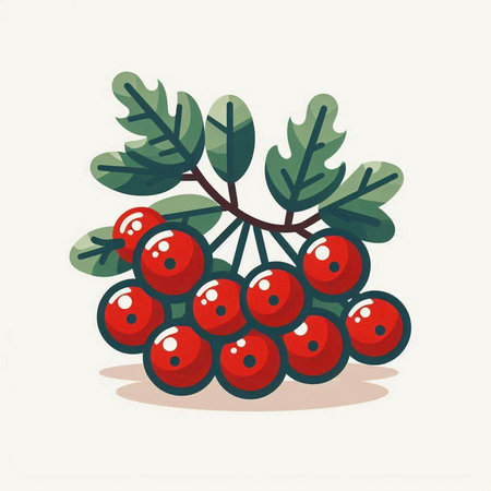 Ripe red rowan berries on a branch. Vector illustration.のイラスト素材