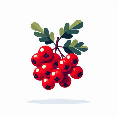 Red berries of rowan on a white background. Vector illustration.のイラスト素材