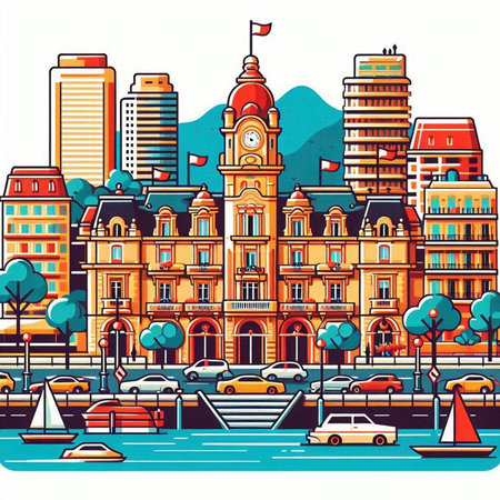 Cityscape of Vienna, Austria. Colorful vector illustration in retro style.のイラスト素材