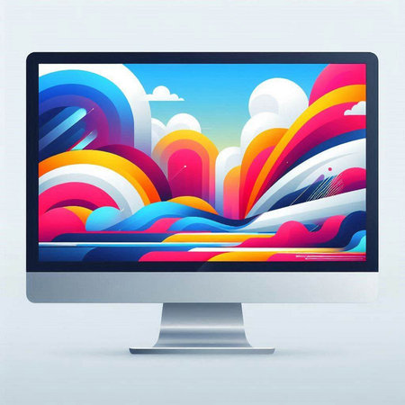 Modern computer monitor with abstract colorful background. Vector illustration. Eps 10のイラスト素材
