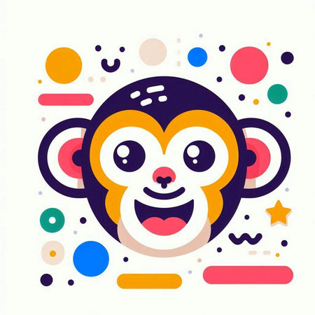 Cute cartoon monkey face with colorful dots on white background. Vector illustration.のイラスト素材