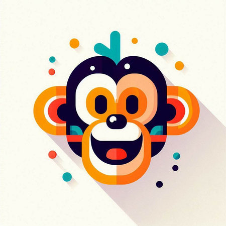 Monkey face with abstract colorful background. Flat design. Vector illustration.のイラスト素材