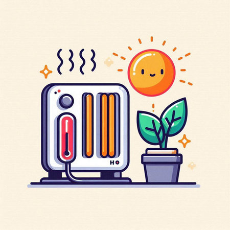 Illustration of a Thermostat with a Sun and a Plantのイラスト素材