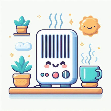 Cute air conditioner and coffee cup. Vector illustration in cartoon style.のイラスト素材