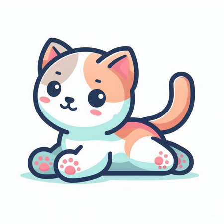 Cute cartoon cat sitting. Vector illustration in a flat style.のイラスト素材
