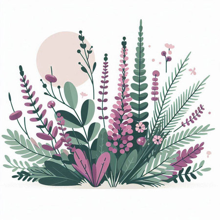 Hand drawn vector abstract floral illustration with flowers, leaves and plants in pastel colors isolated on white backgroundのイラスト素材