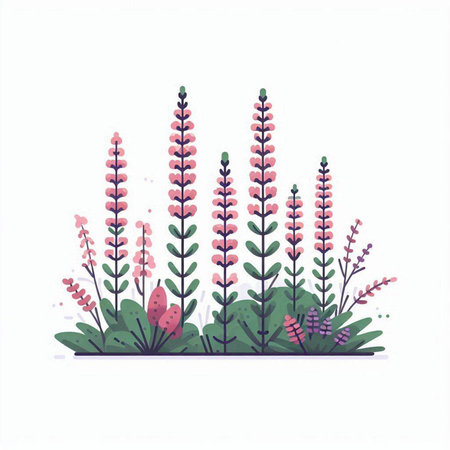 Colorful vector illustration of lupine flowers on white background.のイラスト素材