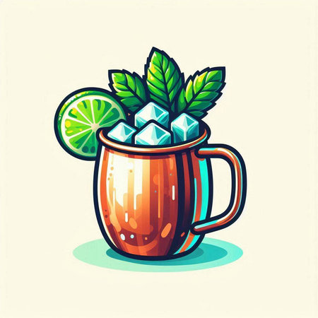 Cocktail with lime and mint. Vector illustration in cartoon style.のイラスト素材