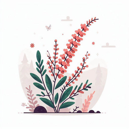 Vector illustration with flowers and plants. Hand drawn botanical background.のイラスト素材
