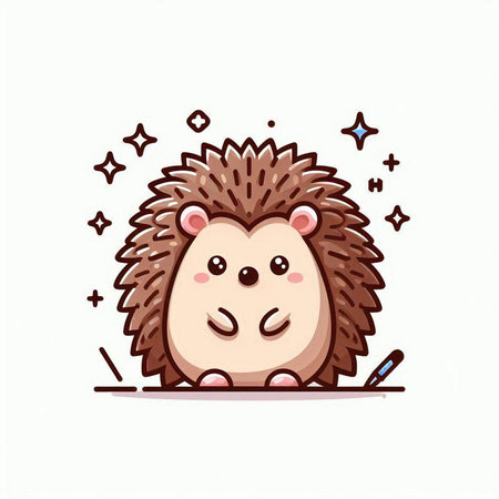 Cute cartoon hedgehog on a white background, vector illustration.のイラスト素材