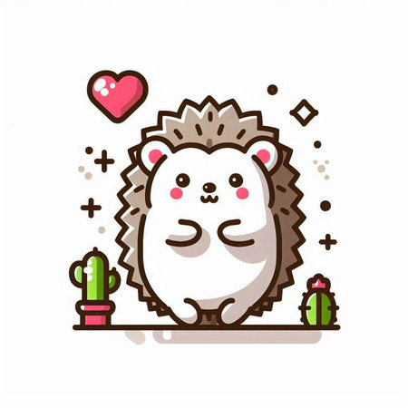 Cute hedgehog with heart and cactus. Vector illustration.のイラスト素材