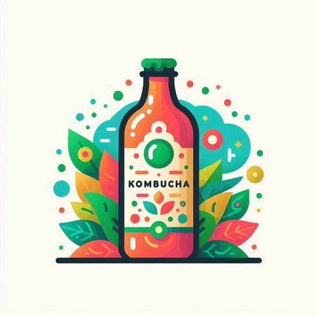 Vector illustration of a bottle of ketchup with a pattern of leaves.のイラスト素材