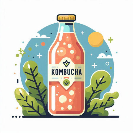 Kombucha bottle vector illustration. Cartoon kombucha drink in flat style.のイラスト素材