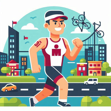 Running man. Vector illustration in flat cartoon style. Sportsman runs on the street.のイラスト素材
