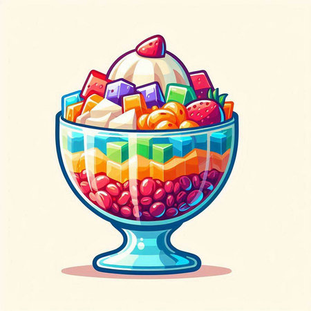 Fruit salad in a glass bowl. Vector illustration in cartoon style.のイラスト素材