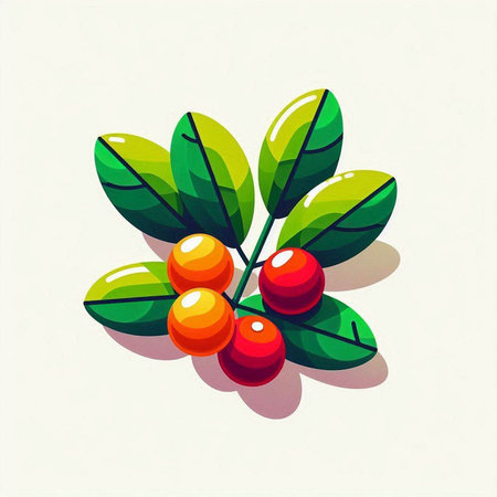 Coffee branch with red and green berries. Vector illustration.のイラスト素材