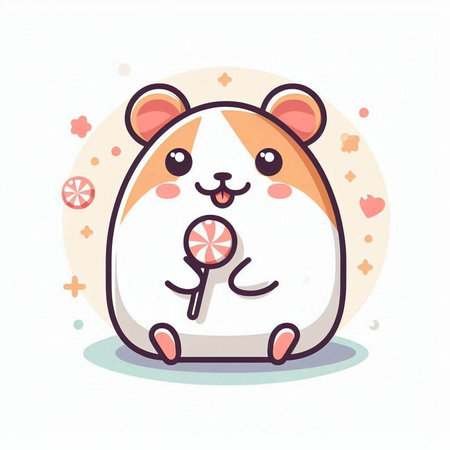 Cute hamster holding a lollipop. Vector illustration.のイラスト素材