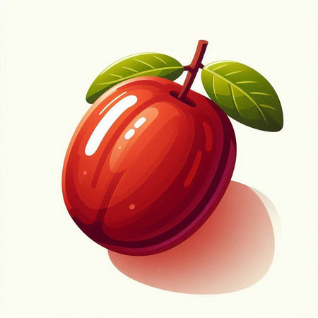 Plum fruit with leaves isolated on white background. Vector illustration.のイラスト素材