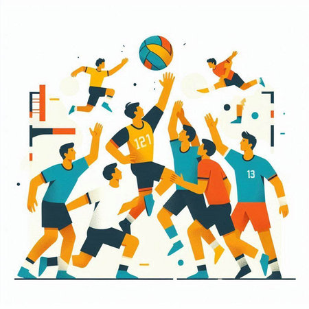 Vector illustration of volleyball players. Flat style design for web, site, advertising, banner, poster, board and print.のイラスト素材