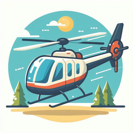 Helicopter flying in the sky. Flat style vector illustration.のイラスト素材