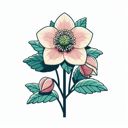 Anemone flower isolated on white background. Hand drawn vector illustration.のイラスト素材