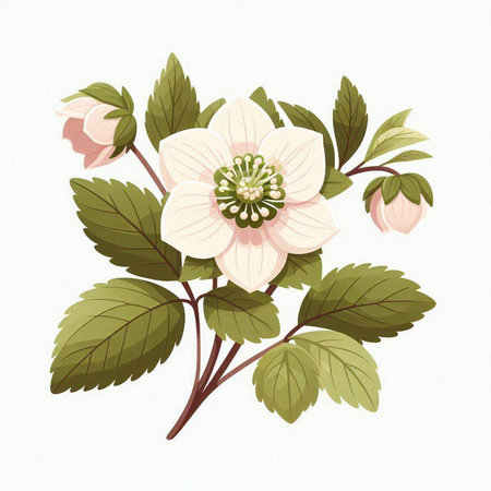 Bouquet of white hellebore flowers. Vector illustration.のイラスト素材