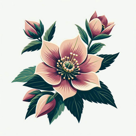 Vector illustration of a beautiful pink hellebore on white backgroundのイラスト素材