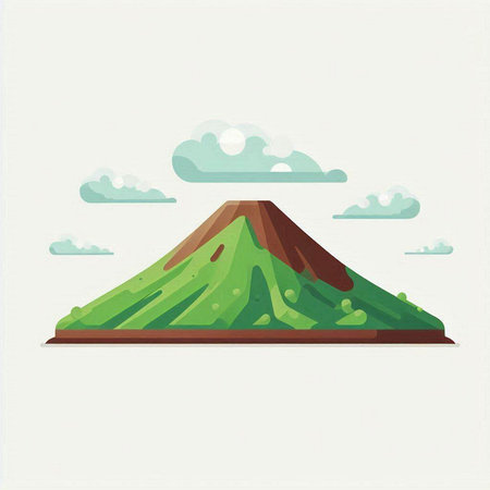 Volcano in flat style. Landscape of volcano. Vector illustration.のイラスト素材