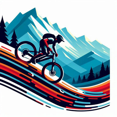 Cyclist on the background of the mountains, vector illustration.のイラスト素材