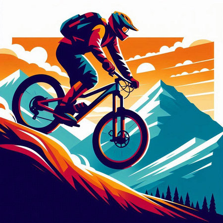 Bmx rider in mountains. Extreme sport. Vector illustration for your designのイラスト素材