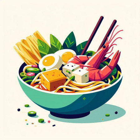 Illustration of japanese ramen noodle bowl with chopsticksのイラスト素材