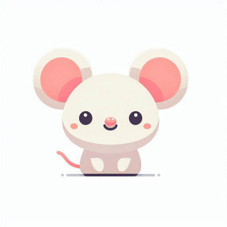 Cute cartoon mouse isolated on white background. Vector illustration in flat style.のイラスト素材