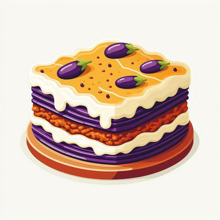 Illustration of a cake with eggplant and carrot on a white backgroundのイラスト素材