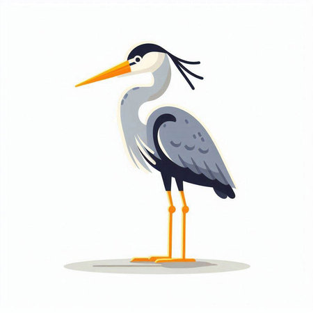 Grey heron isolated on white background. Cute cartoon vector illustration.のイラスト素材