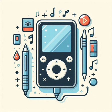 Digital music player icon in flat style. Multimedia device. Vector illustration.のイラスト素材