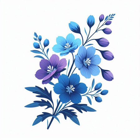 Blue flowers on a white background. Floral bouquet. Vector illustration.のイラスト素材