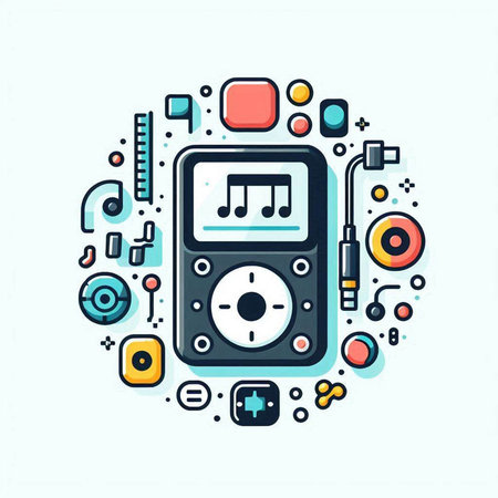 Music player. Multimedia player. Vector illustration in a circle.のイラスト素材