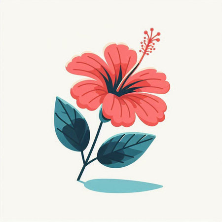 Hibiscus flower on white background. Hand drawn vector illustration.のイラスト素材