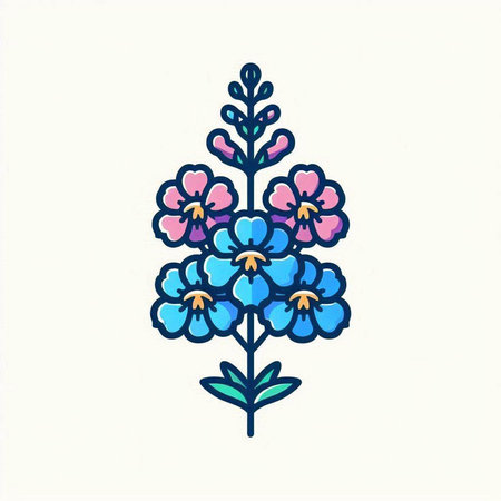 Hand drawn vector illustration of blue wildflowers on white background.のイラスト素材