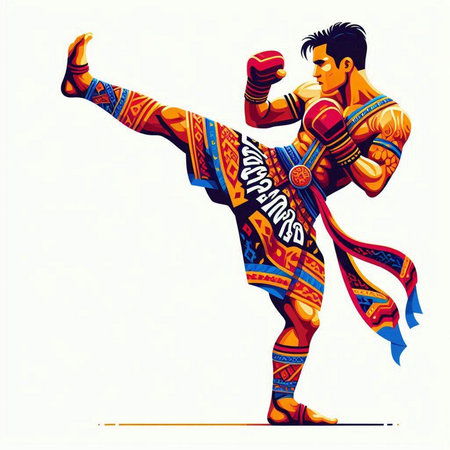 Taekwondo fighter with a red belt. Vector illustration.のイラスト素材